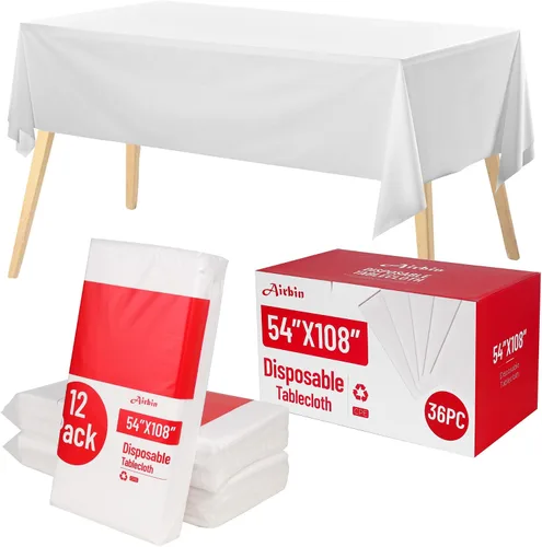 Miniatura 55 de Mantel de plástico, 110 pies x 54 pulgadas, mantel desechable de plástico PEVA de alta calidad, desechable con cualquier corte deslizante