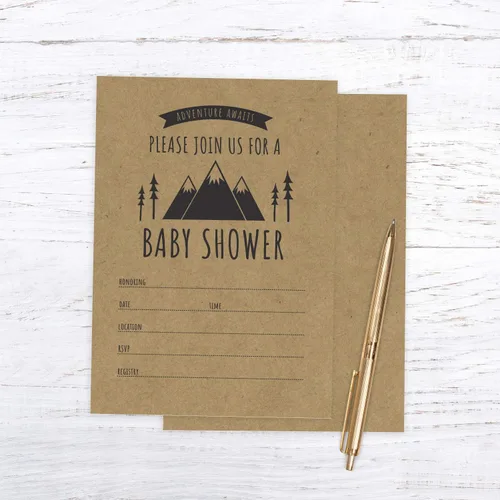 Miniatura 3 de Canopy Street Adventure Awaits - Invitaciones para baby shower / 25 invitaciones de baby shower con temática de montaña en blanco de género neutro