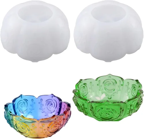 Miniatura 9 de Paquete de 2 moldes de resina para cuencos de flores, moldes de velas para bandeja de manualidades, moldes de silicona de loto para bricolaje, caja