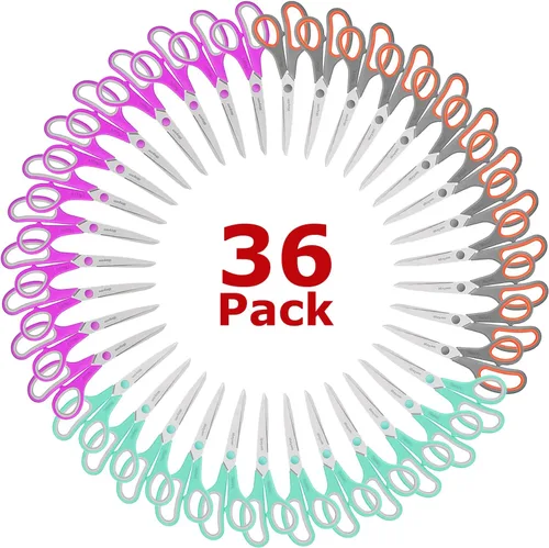 iBayam - Tijeras multipropósito de 8 pulgadas, resistentes, paquete de 36 unidades, hojas ultra afiladas de 2.5 mm de grosor, con mangos de agarre