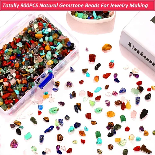 Miniatura 4 de Cuentas para hacer joyas, 900 cuentas sueltas de piedras preciosas de cristal natural, cuentas a granel de roca irregular con caja de plástico