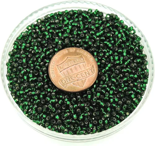Miniatura 5 de Cuentas de cristal de rocailles Miyuki 11/0 con forro plateado esmeralda oscuro, 0.85 oz