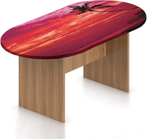 XISUNYA Mantel ajustable ovalado de poliéster elástico, decoración del océano, mantel ajustable con estampado de playa y isla tropical, se adapta a