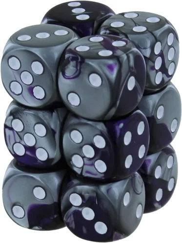 DND - Juego de dados Chessex D&D de 0.630 in, juego de dados poliédricos de plástico Géminis, color morado, acero y blanco, dados de mazmorras y
