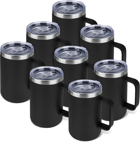 Miniatura 38 de Taza de café aislada de 22 onzas con asa y tapa a prueba de fugas, vaso de viaje de acero inoxidable de doble pared para viajes, oficina, hogar