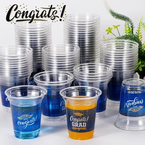 Miniatura 4 de Decoraciones de graduación 2026-72 vasos de plástico de graduación azules de 14 onzas para fiestas de graduación, desechables, suministros