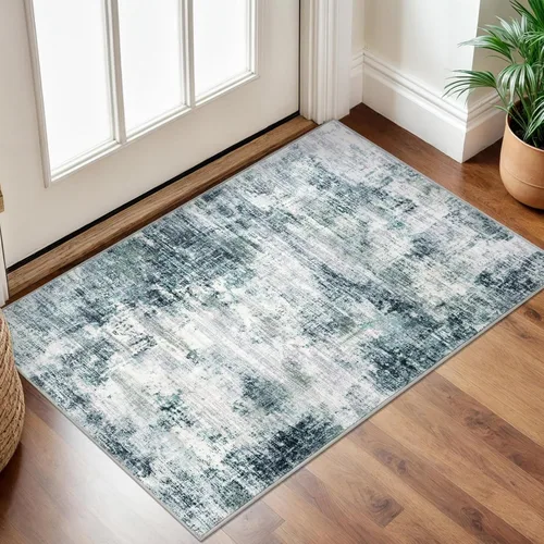 Miniatura 136 de IOHOUZE Alfombra pequeña abstracta de 2 x 3 pies, alfombra de entrada lavable para entrada interior, alfombras con respaldo de goma, alfombra gris
