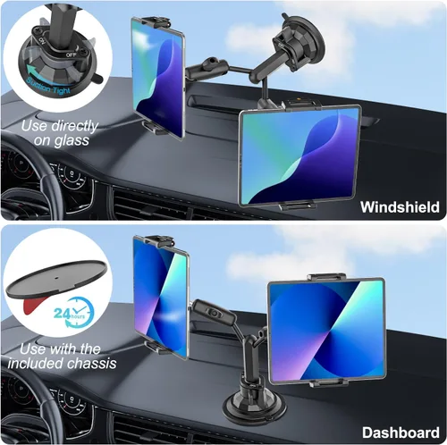 Miniatura 4 de Soporte para tableta de parabrisas de camión de doble cabezal, cabezal de bola de metal ajustable de rotación de 360°, funda de grosor de ajuste