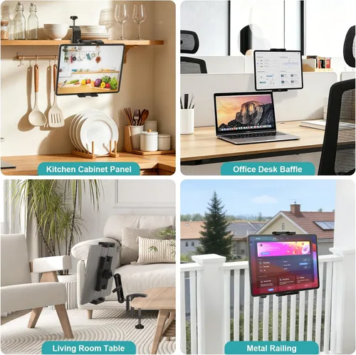 Miniatura 6 de Soporte para tablet debajo del gabinete, soporte para tableta de cocina, soporte para iPad para escritorio/mesa/tabla/silla, compatible