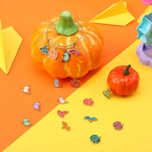 Miniatura 5 de Hicarer Colgantes de aleación de Halloween DIY para Halloween, calabaza, fantasma, mago, sombrero de mago, joyería para hacer joyas, collares