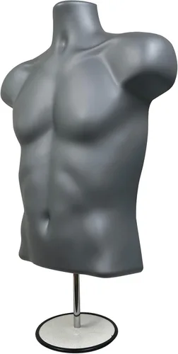 Miniatura 2 de Torso de maniquí masculino y femenino con soporte de metal, cuerpo hueco en la espalda, forma de vestido apilable para exhibición de camisetas, Gris