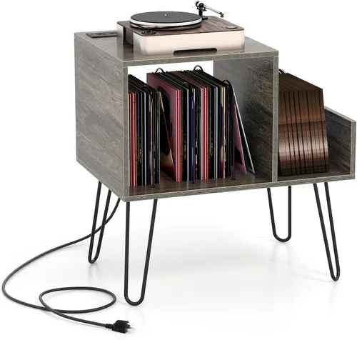 Giantex Soporte para tocadiscos, gris