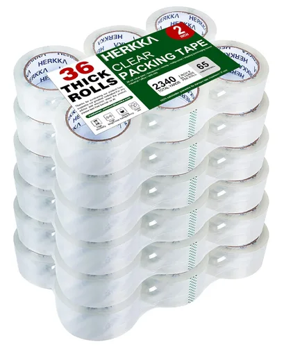 Miniatura 7 de HERKKA Cinta de embalaje transparente, 36 rollos de cinta de embalaje resistente para envío, embalaje, mudanza y sellado, cinta de embalaje
