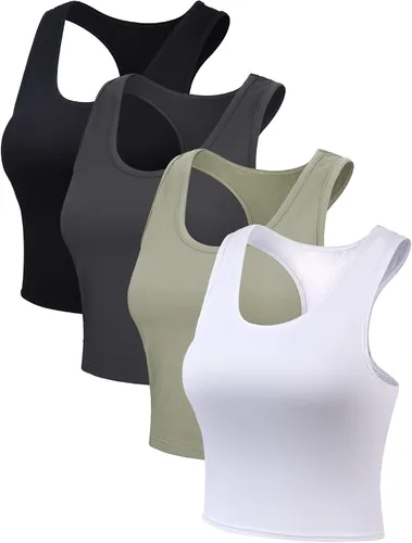 Miniatura 4 de Boao Camiseta corta básica sin mangas con espalda cruzada para mujer de 4 piezas