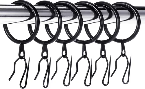 Hotop 30 piezas de argollas de cortina de metal 0.98/1.26/1.65 pulgadas de diámetro interior y 30 piezas de ganchos de cortina de metal para Negro