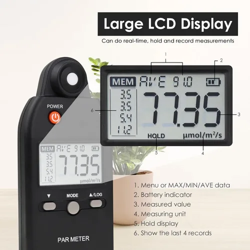 Miniatura 3 de Medidor PAR para luces LED de crecimiento de alta precisión Sensor Quantum Medidor de luz Par Tester PPFD para medir la actividad fotosintética
