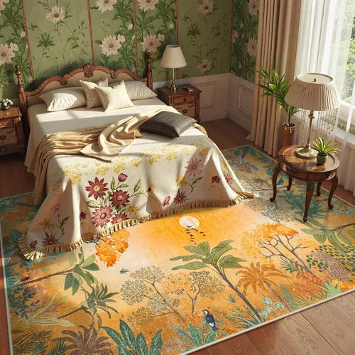 Miniatura 7 de Lahome Alfombra de Otoño Selva 5 x 7 pies para sala de estar y dormitorio, lavable a máquina, alfombra suave de atardecer para niños para sala