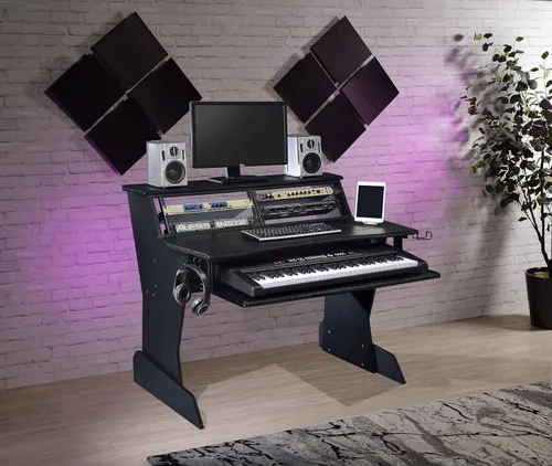 Miniatura 7 de Musia BE200 Series Estación de trabajo de estudio musical de escritorio con 2 x 4U Rack (Negro)