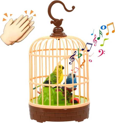 HWD Juguete de Jaula de Pájaros de Inducción Activado por Voz, Juguetes de Pájaros Loros que Hablan Pían y Aletean, Regalos para Bebés Niños