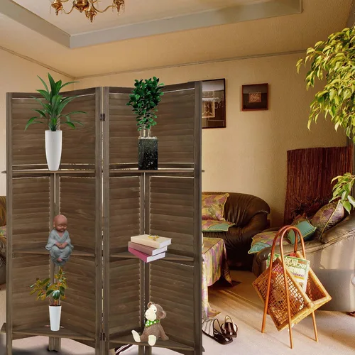 Miniatura 7 de Divisor de habitación con estantes, 4 divisores de habitación y pantallas de privacidad plegables, separadores de habitación plegables de 4 paneles