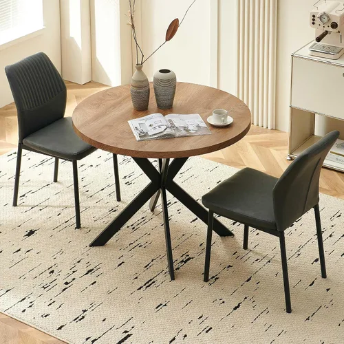 Miniatura 13 de Juego de 4 sillas de comedor de piel sintética marrón, cómodas sillas de cocina tapizadas sin brazos con patas de metal negro para sala de estar