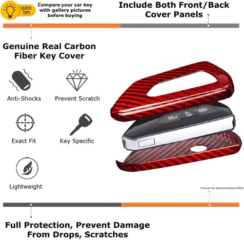 Miniatura 3 de iJDMTOY Funda para llavero de fibra de carbono, color rojo brillante, compatible con Audi 2019 en adelante A6 A7 E-Tron A8 Q8, llavero inteligente