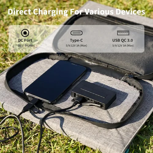 Miniatura 5 de Panel solar plegable de 120 W, cargador portátil de 23% de alta eficiencia con salidas USB-C/2xUSB-A/DC, ETFE monocristalino IP65 impermeable