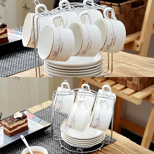 Miniatura 6 de Soporte para tazas de té y platillos, soporte de metal para tazas de té, organizador para taza de café, cuchara y platillos (plateado)