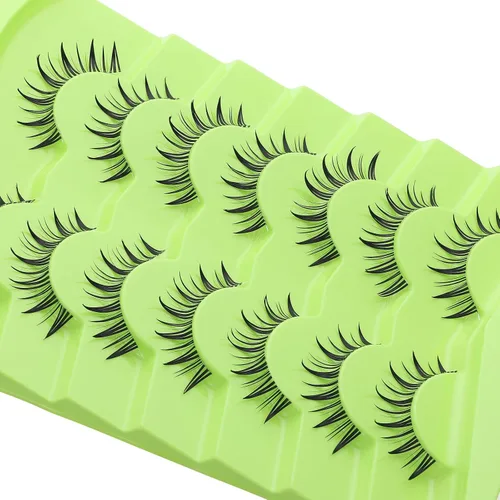 Miniatura 7 de 7 pares de pestañas postizas manga de aspecto natural, pestañas postizas esponjosas y puntiagudas de anime, estilo coreano, japonés y asiático