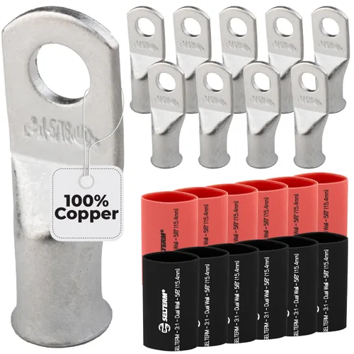 Miniatura 208 de SELTERM 5 piezas terminales de cable de cobre estañado 1/0 AWG perno de 1/2", extremos de cable de batería, terminales de anillo, conectores