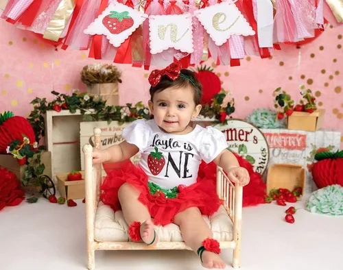 Miniatura 2 de Cartel para silla alta con temática de bayas y fresas, accesorio de fotos de pastel de aplastamiento, decoración de fondo de fotos de primer