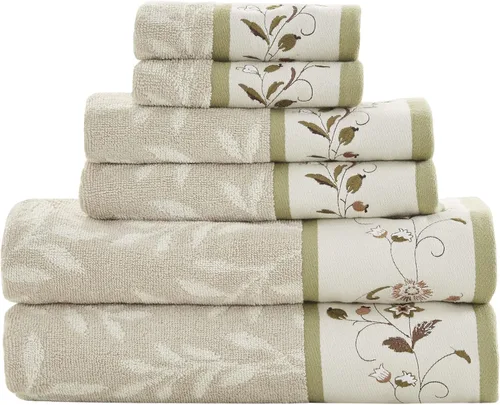 Miniatura 15 de Madison Park Serene - Juego de toallas de baño 100% algodón con diseño floral lujoso bordado en algodón jacquard, toallas decorativas para baño