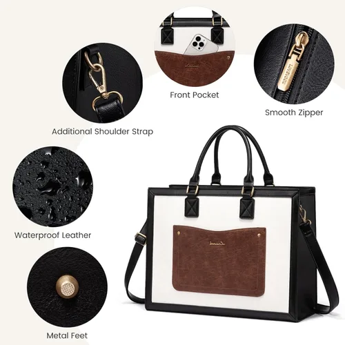 Miniatura 5 de LOVEVOOK Bolso de mano para laptop para mujeres, de 15.6 pulgadas, bolsos de trabajo, bolso de cuero vintage, bolsos de computadora impermeables