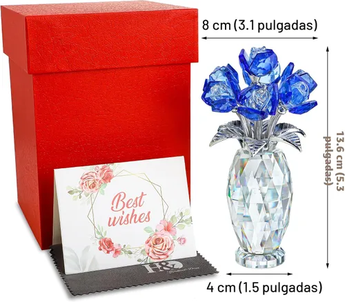Miniatura 6 de H&D HYALINE & DORA Peso de papel de rosa de cristal azul, regalos de flores de vidrio para mujeres, niñas, esposas, ramo de flores de cristal Azul 2