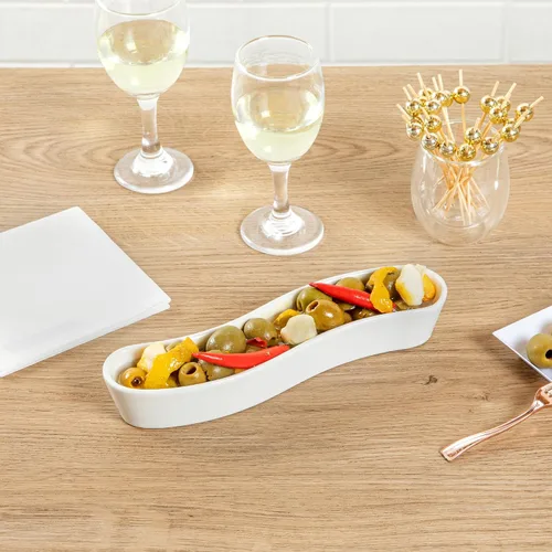 Miniatura 3 de Restaurantware Swerve - Plato de oliva de 6 onzas, 1 bandeja curvada de aceituna, de porcelana blanca, resistente a astillas, canoa de olivo apta