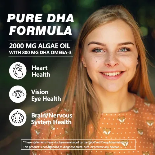 Miniatura 3 de Suplemento vegano Omega 3 DHA – Aceite de algas, DHA a base de plantas, 800 mg, sin carragenina, reemplazo para aceite de pescado, apoya el corazón