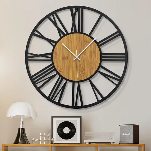Miniatura 13 de 1st owned Reloj de pared para sala de estar - 33 cm Silencioso sin tictac, funciona con baterías, metal negro, relojes de pared de madera antigua