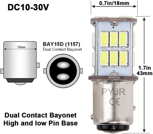 Miniatura 2 de Bombilla LED 1157 blanca, bombilla LED Bay15d 12V 5W, DC10-30V 6000K 800 lm para luz de cola/freno, luz de respaldo, para coche, RV, remolque