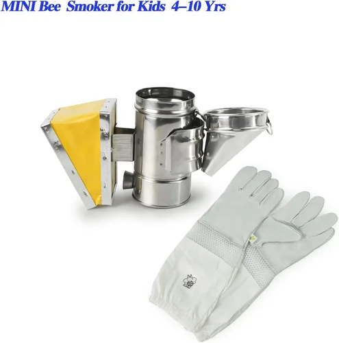 Miniatura 2 de Luwint Kit de ahumador de abejas para niños, mini ahumador de colmena de abeja de 7 pulgadas con guantes de apicultura XS para niños y niñas de 4 a