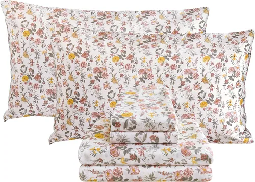 Miniatura 92 de Viviland Juego de sábanas de 3 piezas con estampado botánico de mariposas y flores rosas y moradas, sábanas de microfibra suave y transpirable