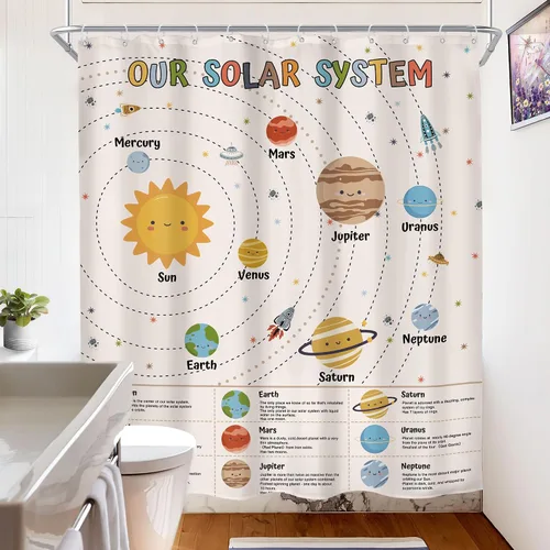 Miniatura 5 de Space Galaxy - Cortina de ducha con sistema solar, 60 pulgadas de ancho x 72 pulgadas de alto, planetas de dibujos animados, herramienta educativa