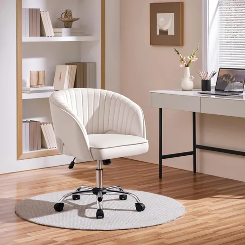 Miniatura 8 de Yaheetech Bonita Silla de Escritorio de Terciopelo Silla de Tocador con Ruedas Oficina en Casa Tapizada Sillón Giratorio Moderno con Respaldo