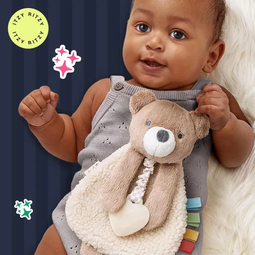 Miniatura 6 de Itzy Ritzy - Itzy Lovey incluye mordedor - Baby Lovey con mordedor, cintas texturizadas y brazos colgantes - Cuenta con sonido arrugado, tela Sherpa