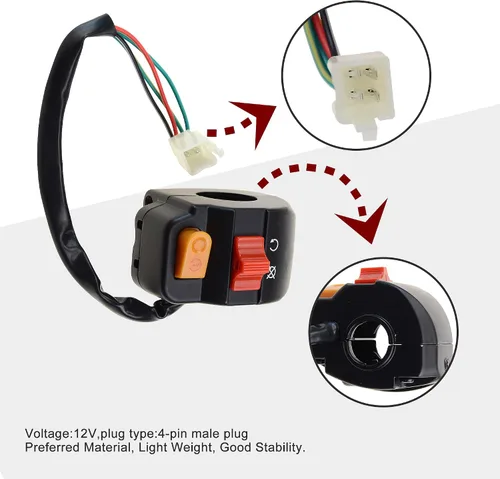 Miniatura 3 de GOOFIT Botón universal de interruptor de faro delantero de montaje en manillar derecho de 7/8 pulgadas con interruptor de encendido de repuesto