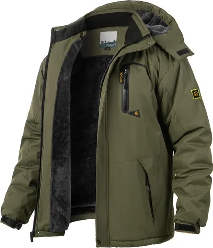 Chaqueta de esquí para hombre, de invierno, con forro polar cálido, impermeable, cortavientos, con capucha, para montaña, senderismo, nieve y lluvia