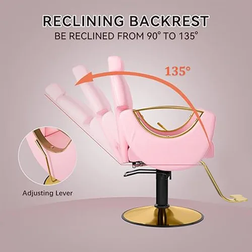 Miniatura 4 de Silla Rosa de Salón para Estilista de Cabello, Silla de Barbero para Barbería en Casa, Silla de Salón de Cabello Reclinable, Bomba Hidráulica