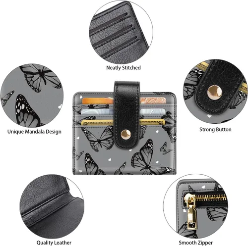 Miniatura 7 de Carteras pequeñas para mujer, diseño delgado y minimalista, tarjetero plegable para bolsillo o bolso, Mariposas negras