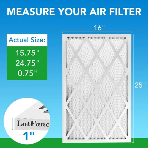 Miniatura 2 de LotFancy Filtro de aire MERV 8 de 16 x 25 x 1, tamaño real: 15.75 x 24.75 x 0.75 pulgadas, horno plisado electrostático y filtro de CA, captura