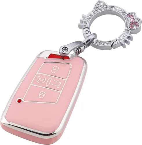 Miniatura 13 de Pangpai Funda de Llavero Rosa para Mercedes Benz, Protección de Funda de Llave de TPU Suave con Llavero Brillante Compatible con Clase C E S M CLS