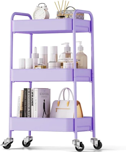 Miniatura 16 de TOOLF Carrito de metal de 3 niveles con ruedas, carrito organizador de almacenamiento para cocina, baño, oficina, artículos esenciales para bebés